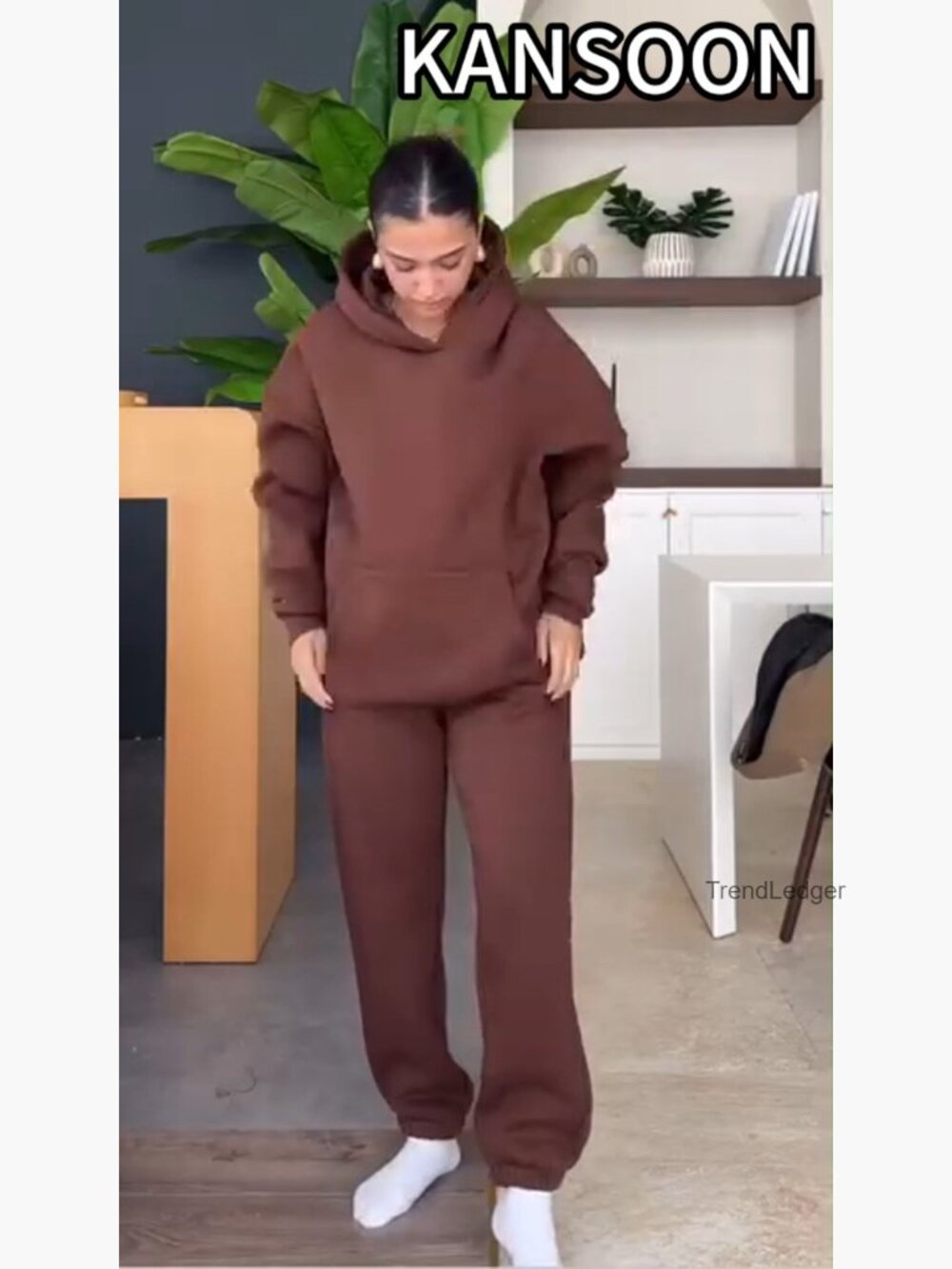 Oversized Hoodie and Jogger Sweatsuit Set, Fleece Lined, Polyester Spandex - Picture 7 of 7